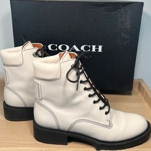 Worn once Coach Lorimer Leather Chalk Cream Combat Boots